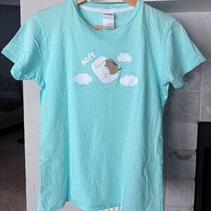 Unisex Women Size S Pusheen Sky Blue Soft Cloud Cotton Short Sleeve T-Shirt Tee